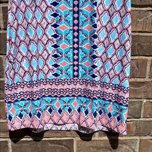 Cabana Life Colorful Geometric Pattern Coral Blue Summer Sun Beach Tie Dress S - Picture 7 of 16